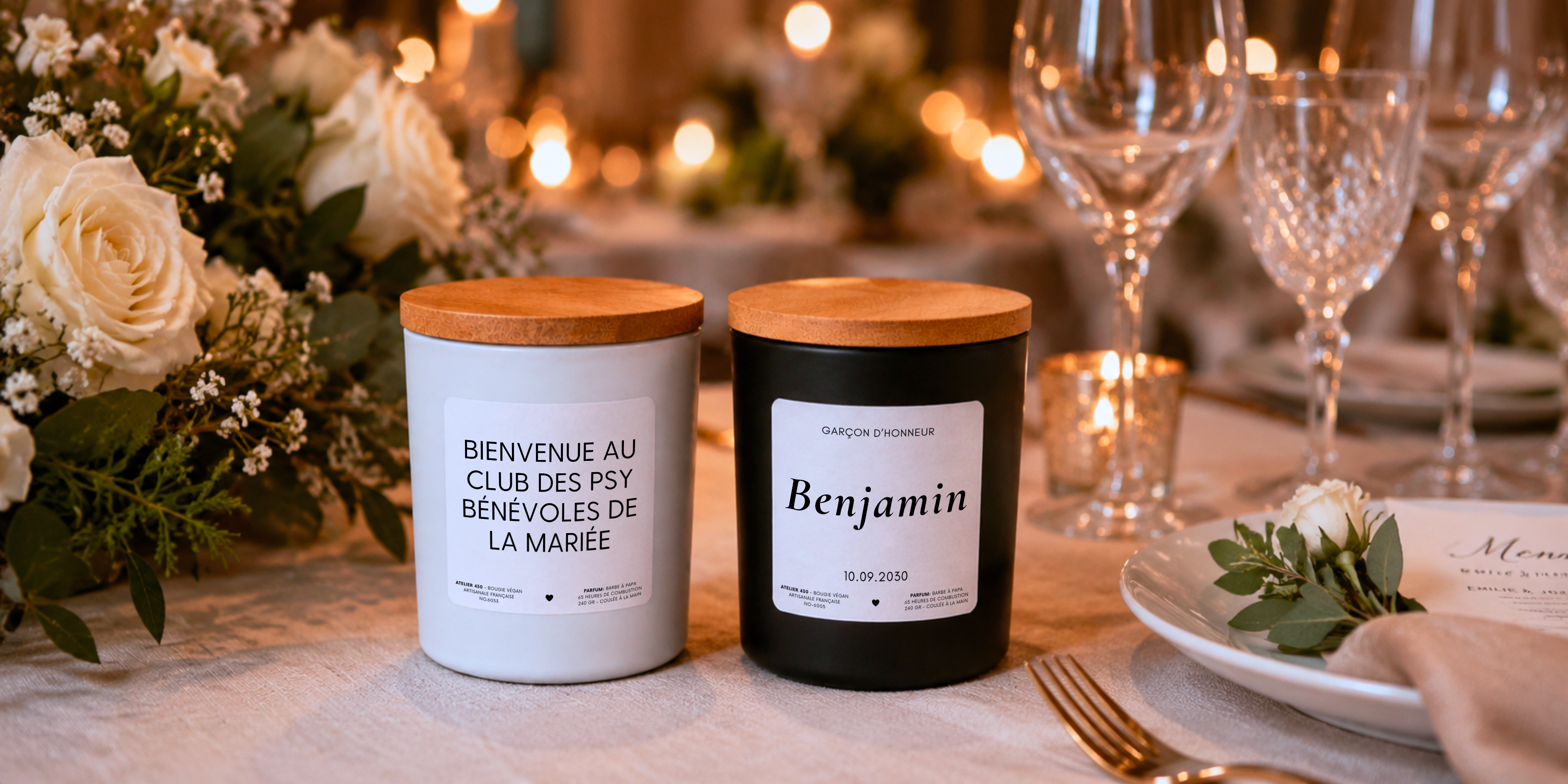 Bougies artisanales personnalisées pour mariage et fiançailles Atelier 430