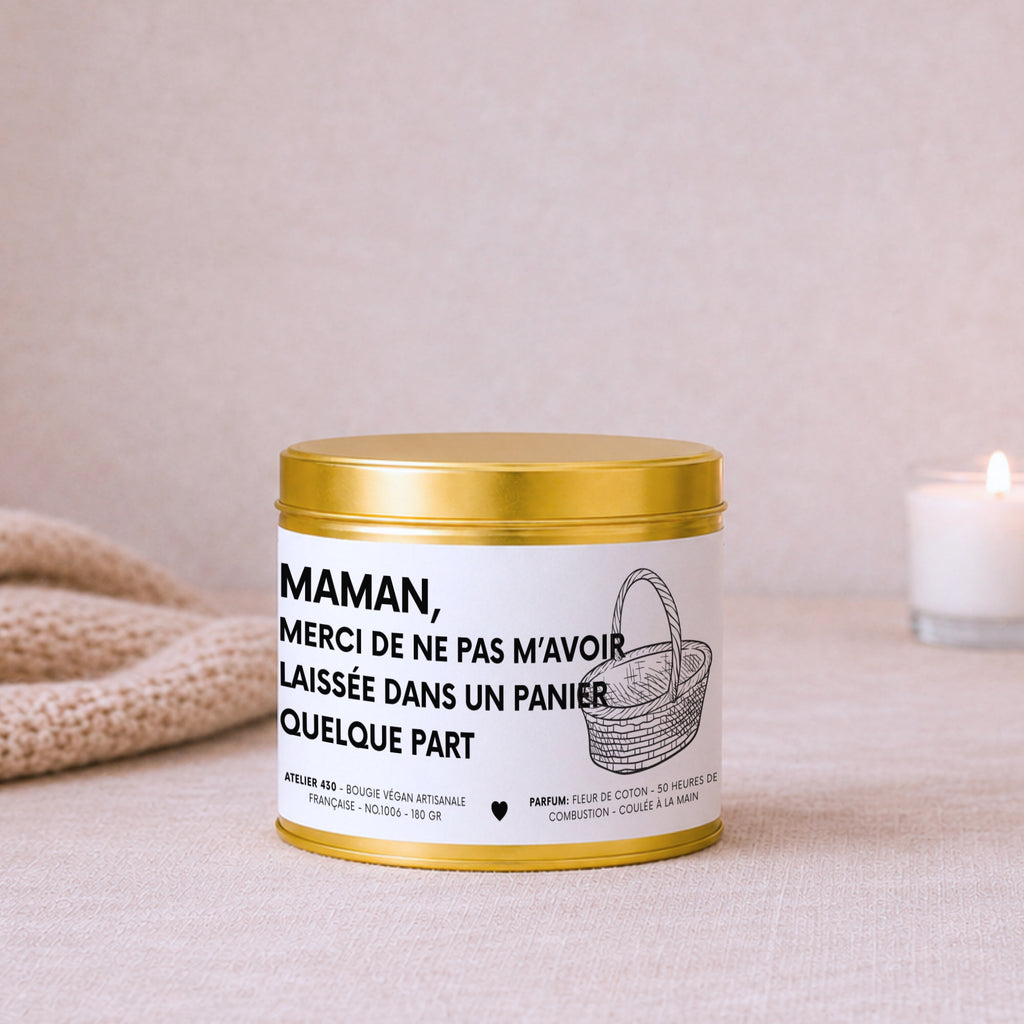 Bougie personnalisée drôle pour maman avec couvercle doré — Atelier 430
