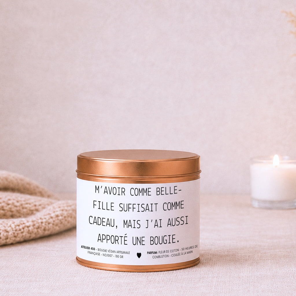 Bougie artisanale maman avec message drôle et couvercle cuivré — Atelier 430
