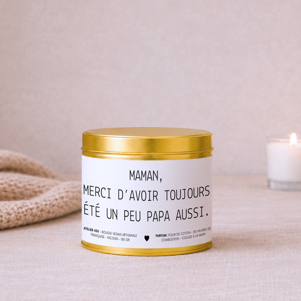 Bougie personnalisée drôle pour maman avec couvercle doré — Atelier 430
