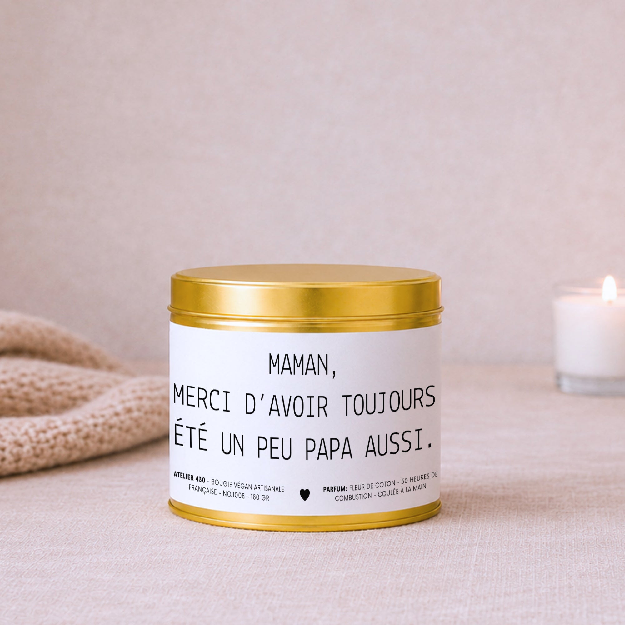 Bougie personnalisée drôle pour maman avec couvercle doré — Atelier 430
