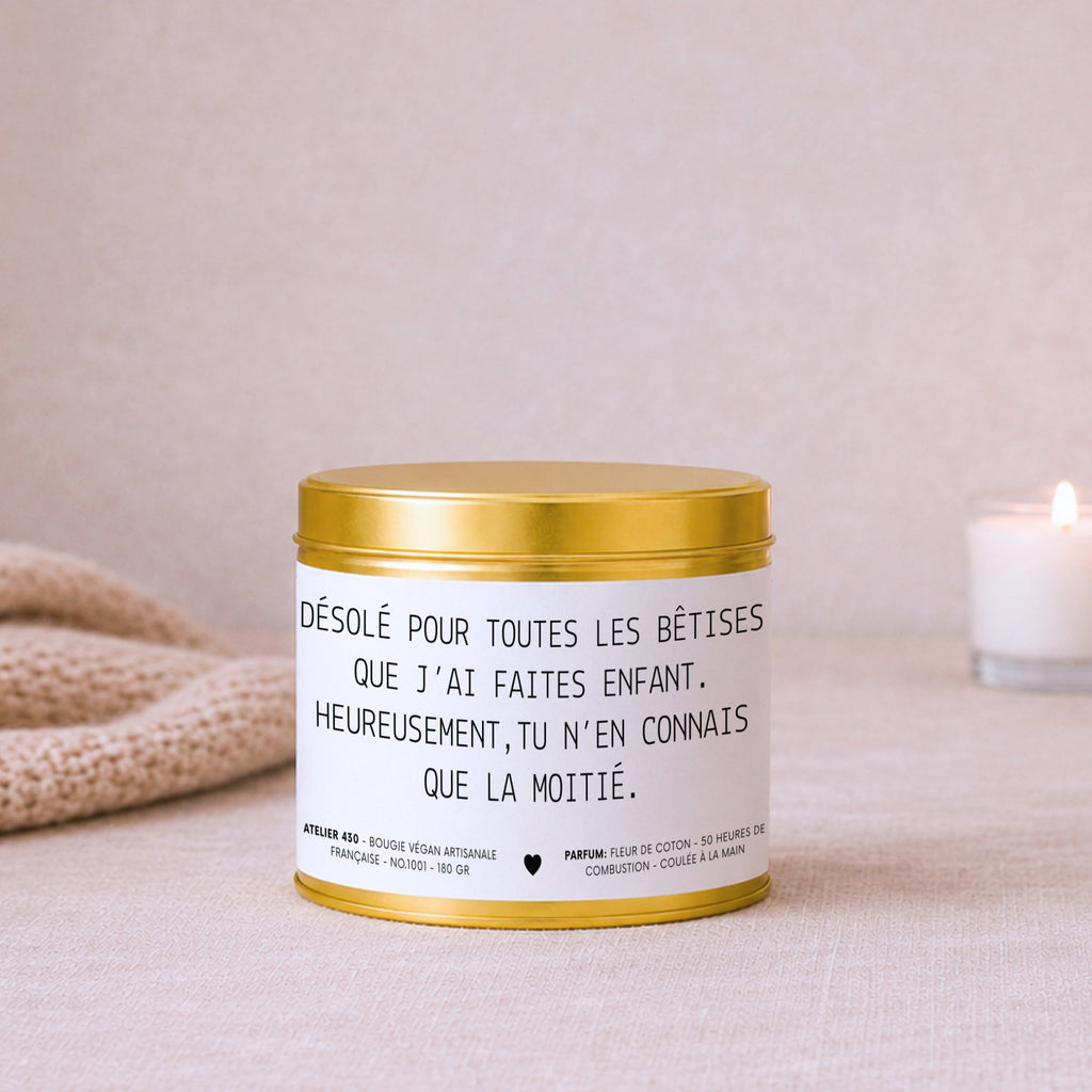 Comparaison tailles bougies personnalisées Atelier 430 temps de combustion 50h et 65h