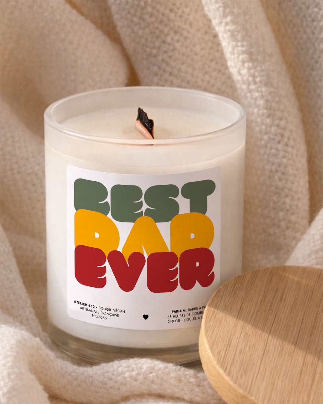 Bougie à message « Best Dad Ever » avec boîte blanche – Atelier 430