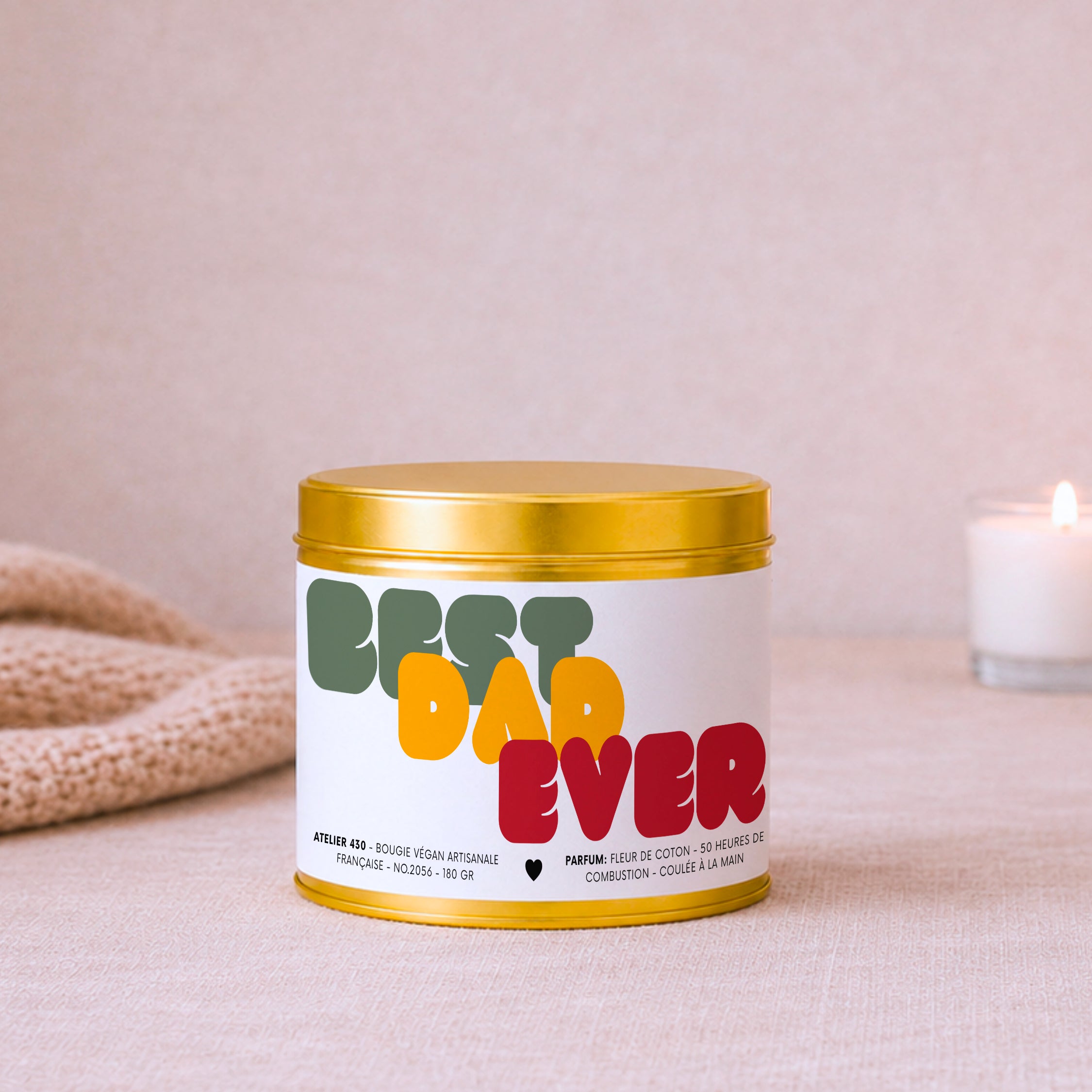 Bougie cadeau papa « Best Dad Ever » avec boîte or – Atelier 430