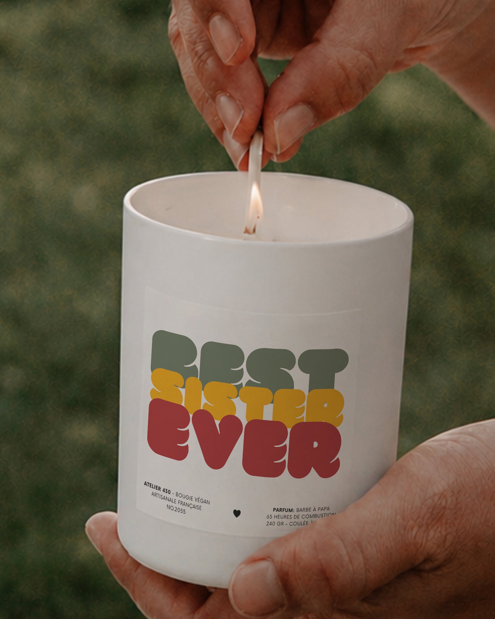 Bougie à message « Best Sister Ever » avec boîte blanche – Atelier 430
