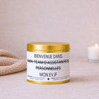Bougie EVJF personnalisée « Bienvenue dans ma team d’assistantes personnelles – Mon EVJF » avec boîte or – Atelier 430