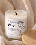 Bougie cadeau anniversaire personnalisée avec rose, fleur de juin – Boîte blanche – Atelier 430
