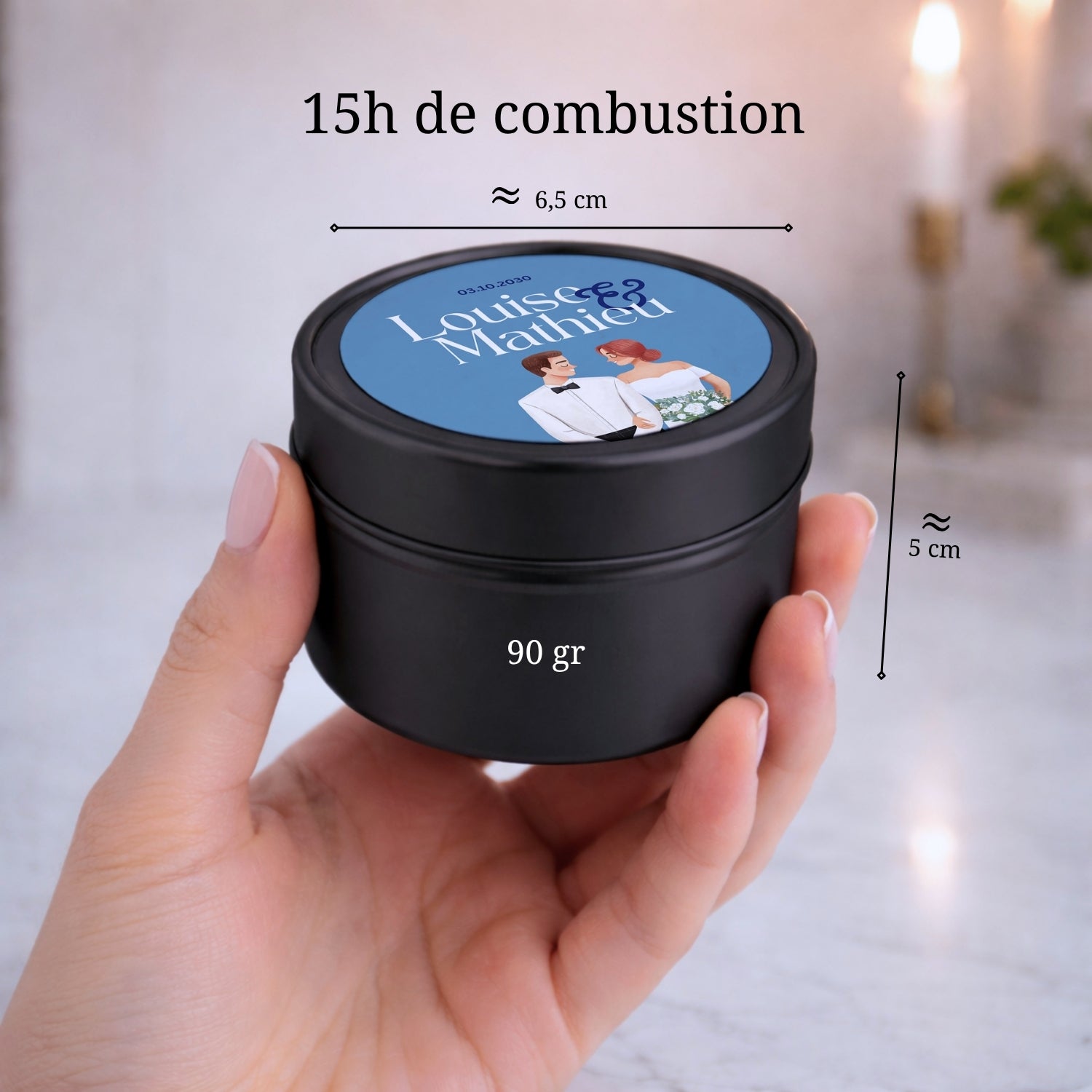 Petite bougie en cire végétale personnalisée fabriquée à la main pour événements et cadeaux invités – Atelier 430