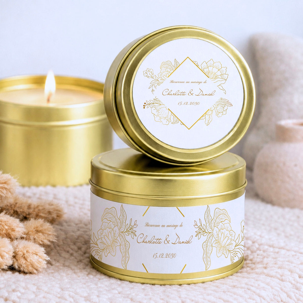 Bougie personnalisée avec prénoms et photo et date - atelier 430
