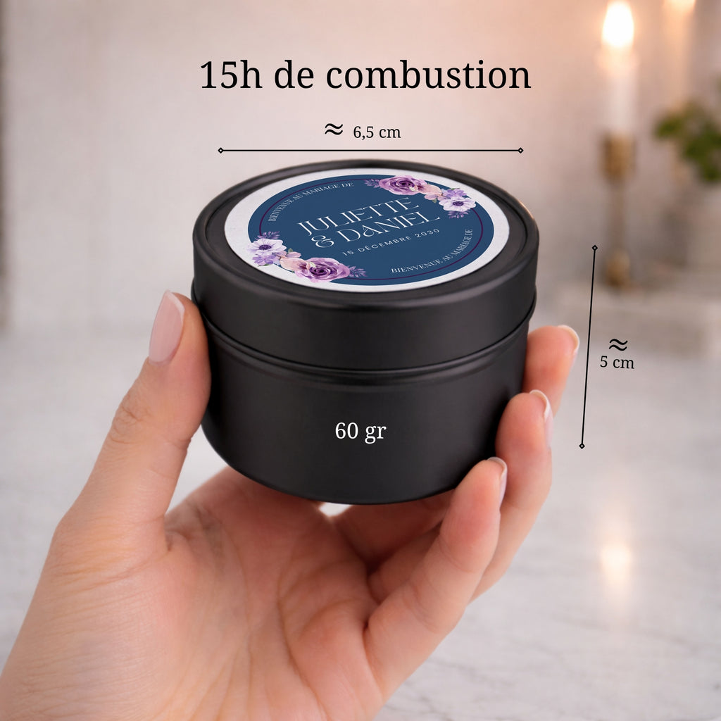 Bougie personnalisée avec prénoms et photo et date - atelier 430
