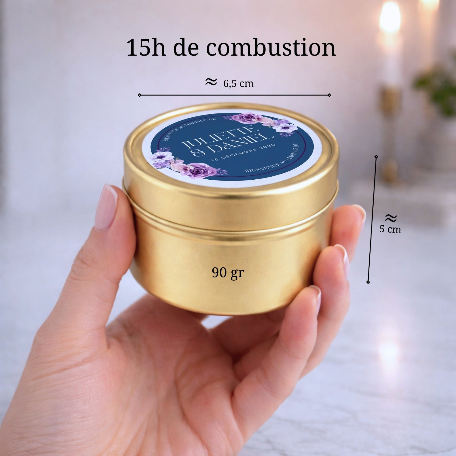 petite bougie personnalisée artisanale 60g avec 15h de combustion pour cadeaux invités et événements – Atelier 430