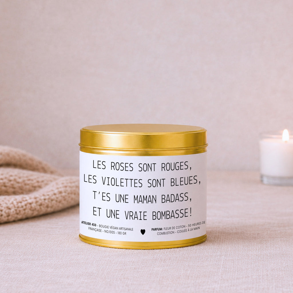 Bougie personnalisée drôle pour maman avec couvercle doré — Atelier 430
