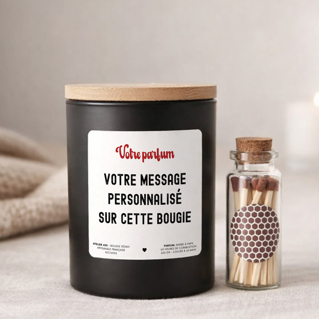 Bougie cadeau personnalisée prénom date naissance Atelier 430 – design libre message sur mesure