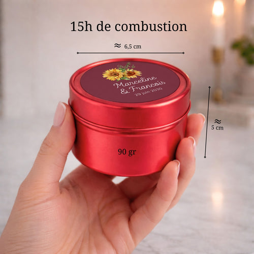 Petite bougie artisanale rouge personnalisée pour cadeaux invités de mariage, EVJF, baby shower et anniversaire – Atelier 430
