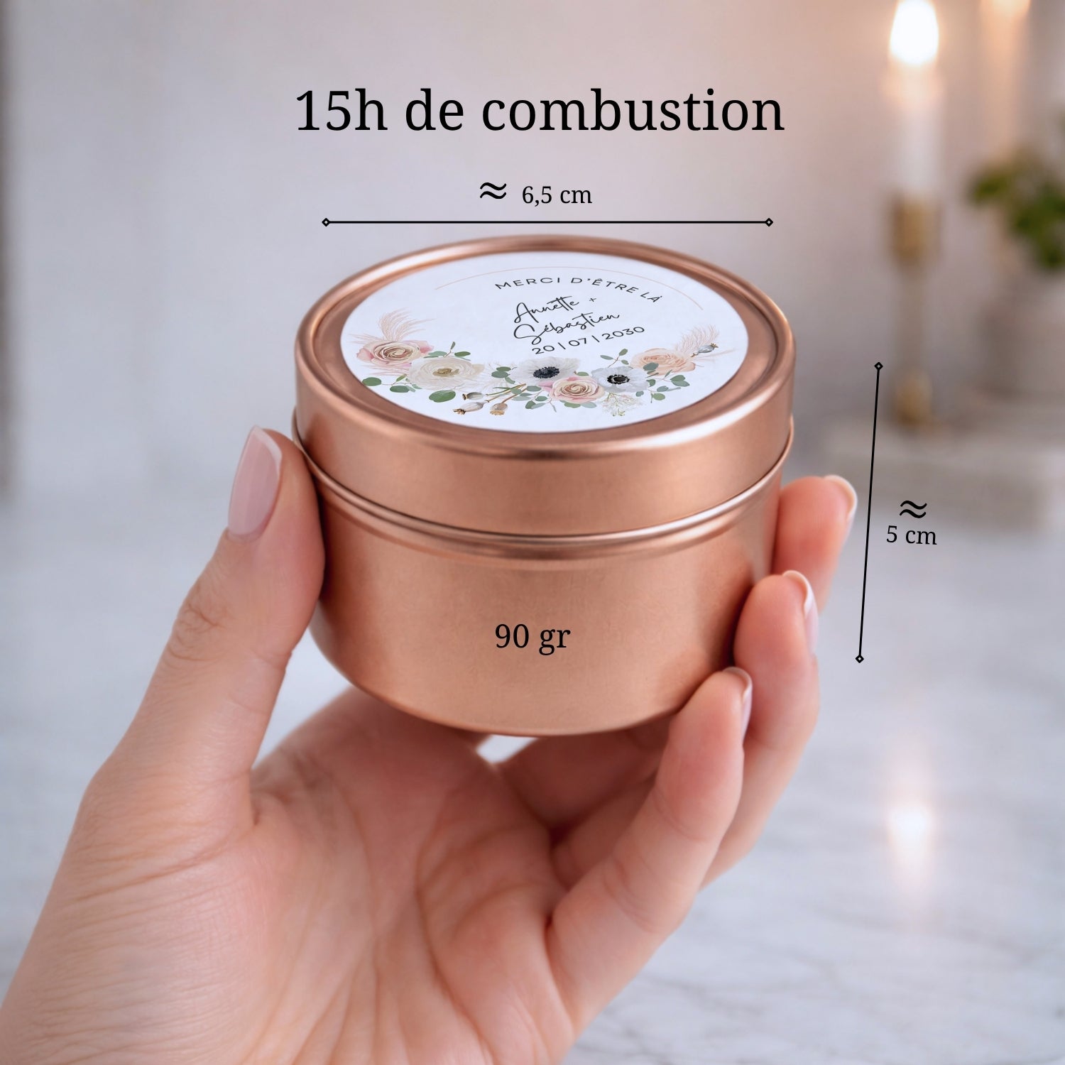 Petite bougie en cire végétale personnalisée fabriquée à la main pour événements et cadeaux invités – Atelier 430