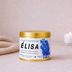 Bougie anniversaire avec Delphinium, fleur de naissance de juillet – Boîte or – Atelier 430