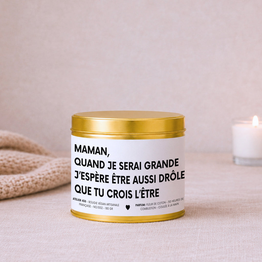 Bougie personnalisée drôle pour maman avec couvercle doré — Atelier 430
