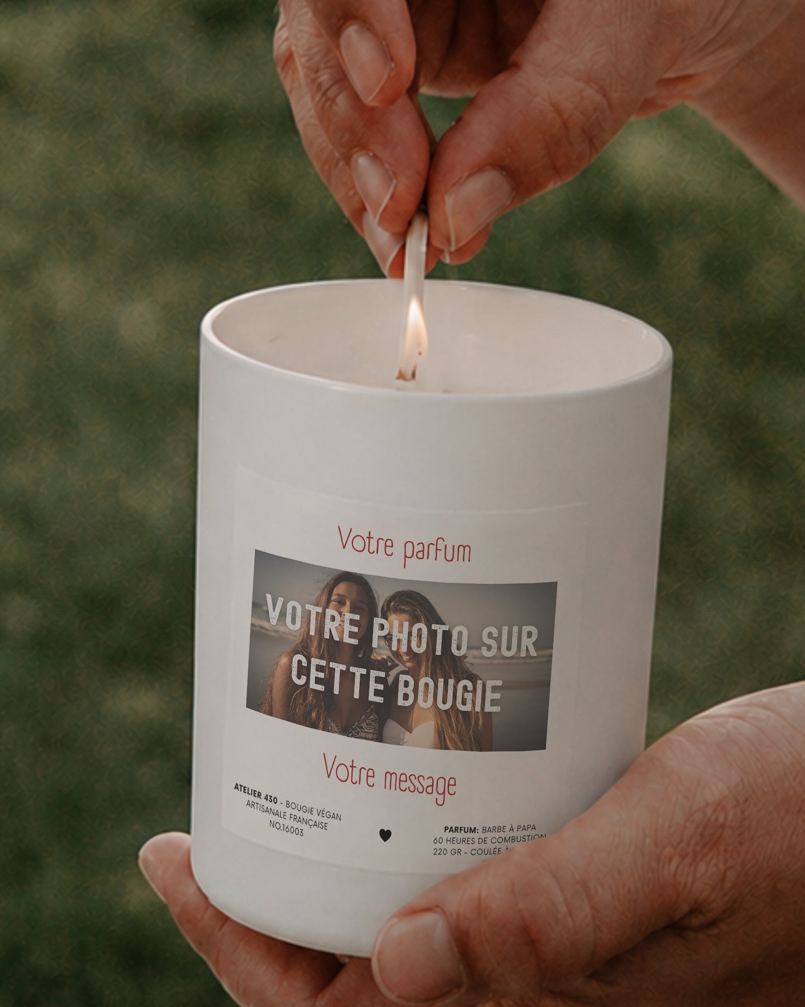 Bougie photo personnalisée message sur mesure Atelier 430 – idée cadeau original anniversaire naissance