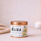 Bougie personnalisable anniversaire avec chèvrefeuille, fleur de juin – Boîte cuivrée – Atelier 430
