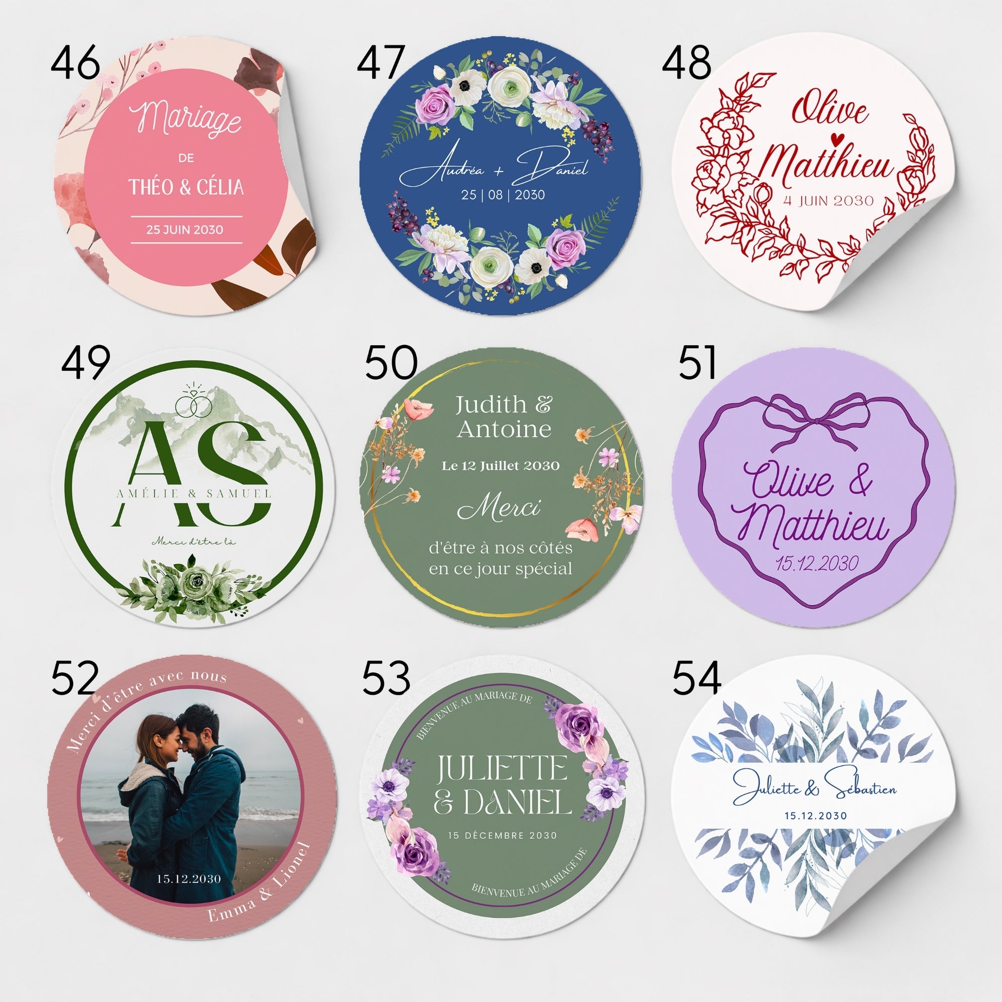 72 designs d’étiquettes personnalisables pour bougies cadeaux invités mariage anniversaire bapt^me Atelier 430