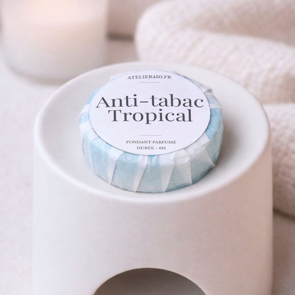 Fondant parfumé anti-tabac tropical Atelier 430 dans un brûleur en céramique
