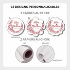 Choisissez parmi plusieurs formes d’étiquettes personnalisées pour tous vos événements Options papier mat ou brillant pour vos étiquettes personnalisées Atelier 430 fabriquées artisanalement