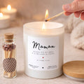 Bougie personnalisée « Joyeuse fête des mères à la meilleure de toutes. Je t’aime, Élisa » avec boîte blanche – Atelier 430