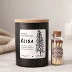 Bougie personnalisée Joyeux anniversaire avec fleur de naissance Delphinium de juillet – Boîte noire – Atelier 430