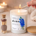 Bougie personnalisée Joyeux anniversaire avec Delphinium, fleur de naissance de juillet – Boîte noire – Atelier 430