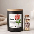 Bougie personnalisée « Joyeux anniversaire » avec Rose, fleur de naissance de Juin – Boîte noire – Atelier 430