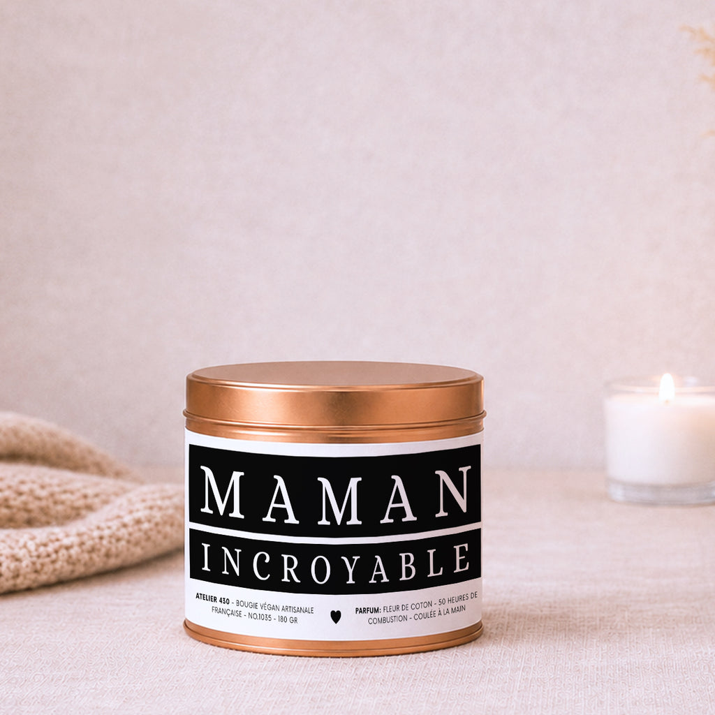 Bougie cadeau pour maman « Maman incroyable » avec boîte cuivrée – Atelier 430