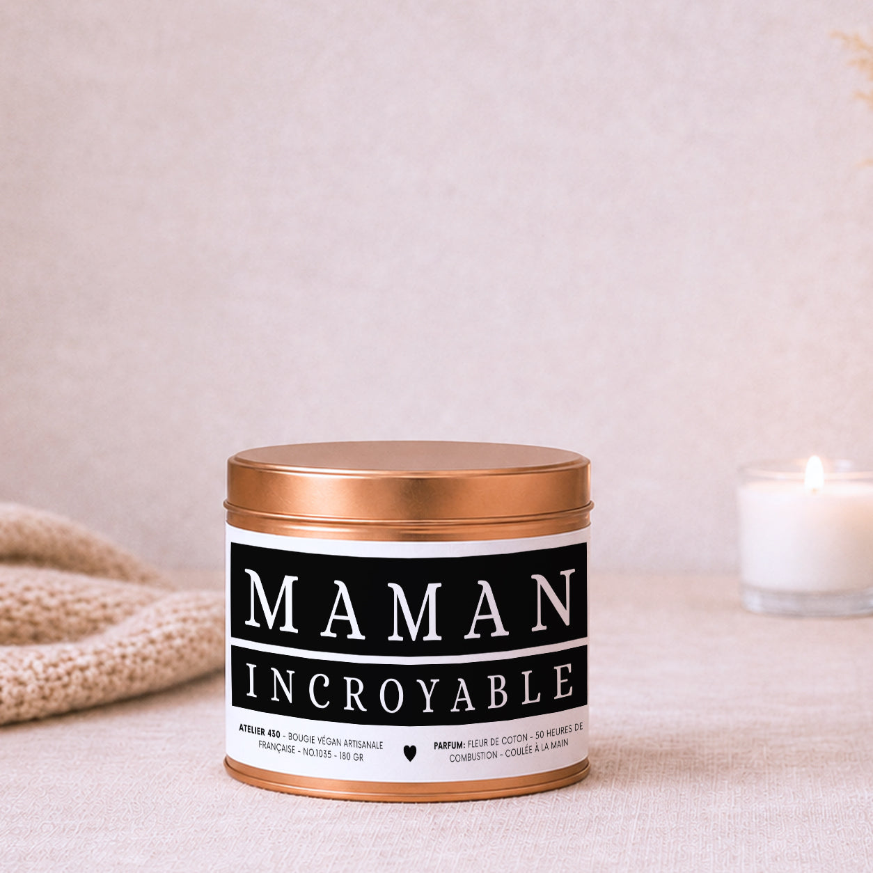 Bougie cadeau pour maman « Maman incroyable » avec boîte cuivrée – Atelier 430