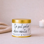 Bougie humour et second degré « On peut parler deux minutes ? » avec boîte or – Atelier 430