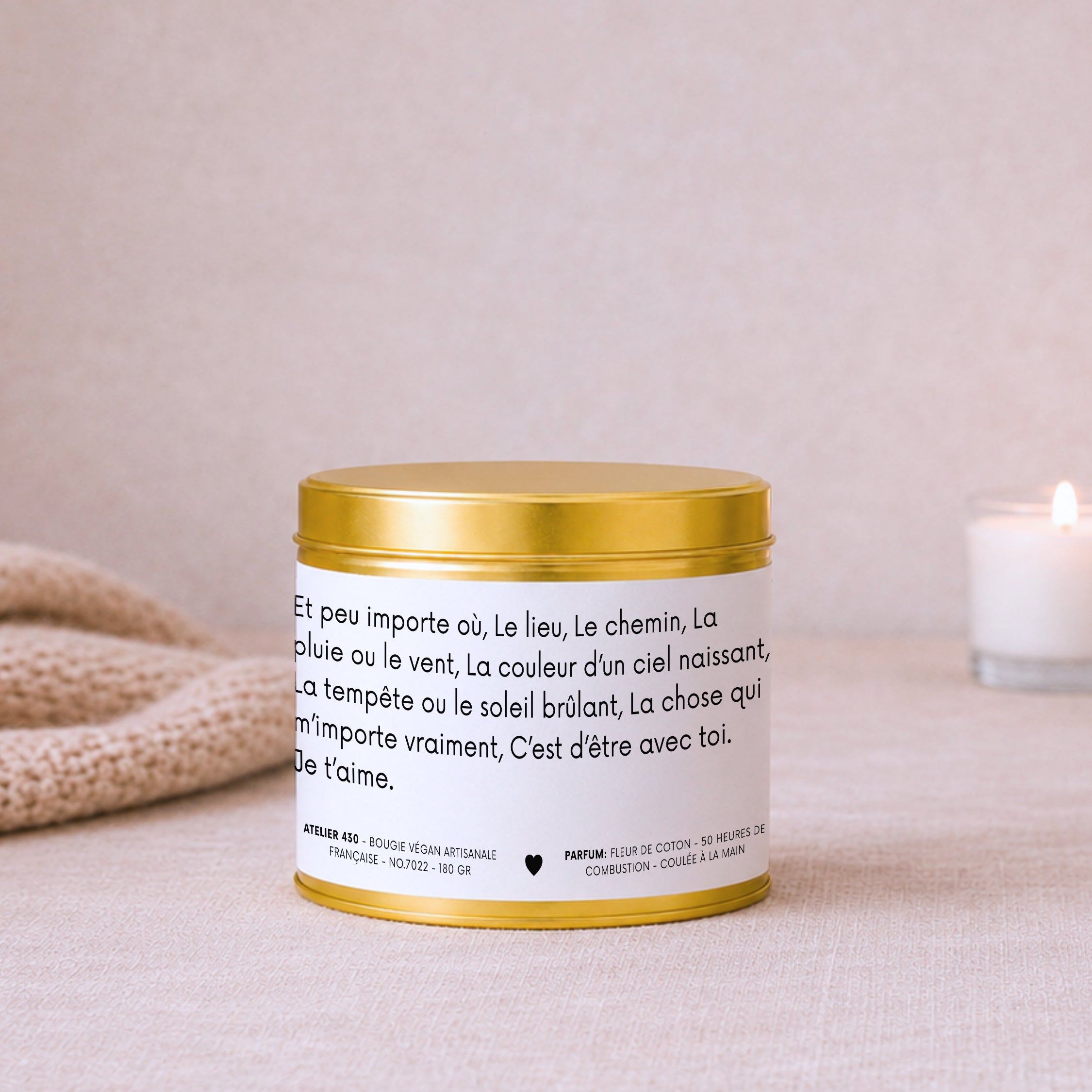 Bougie avec texte romantique personnalisé « Peu importe le chemin, je veux être avec toi » avec boîte or – Atelier 430