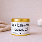 Bougie impertinente et décalée « Que la flemme soit avec toi » avec boîte or – Atelier 430