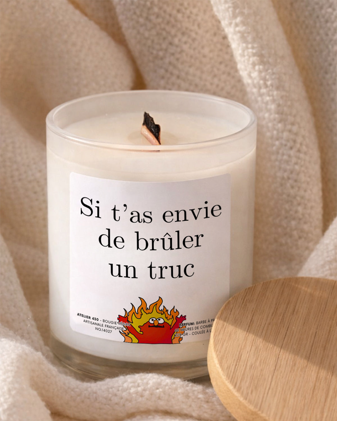 Bougie à message humoristique « Si t’as envie de brûler un truc » avec boîte blanche – Atelier 430