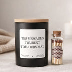 Bougie personnalisée « Tes messages tombent toujours mal » avec boîte noire – Atelier 430