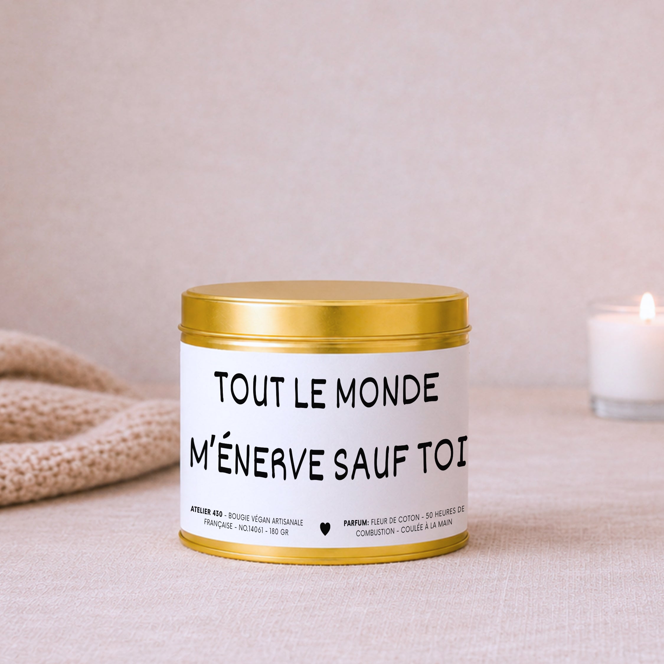 Bougie d'amour personnalisée « Tout le monde m’énerve sauf toi » avec boîte or – Atelier 430