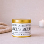 Bougie personnalisée « Tu es la meilleure belle-mère, merci d’avoir élevé l’homme de mes rêves » avec boîte or – Atelier 430