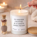 Bougie à message pour lecteur addict « Un dernier chapitre, je m’arrête après promis » avec boîte blanche – Atelier 430